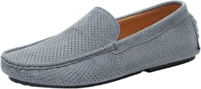 HOOENG Loafer Shoes for Men Hollow Genuine Leather Suede Vamp Round Toe Flexible Resistant Comfortable Soft Driving Slip on (Color : Grey, Size : 10)