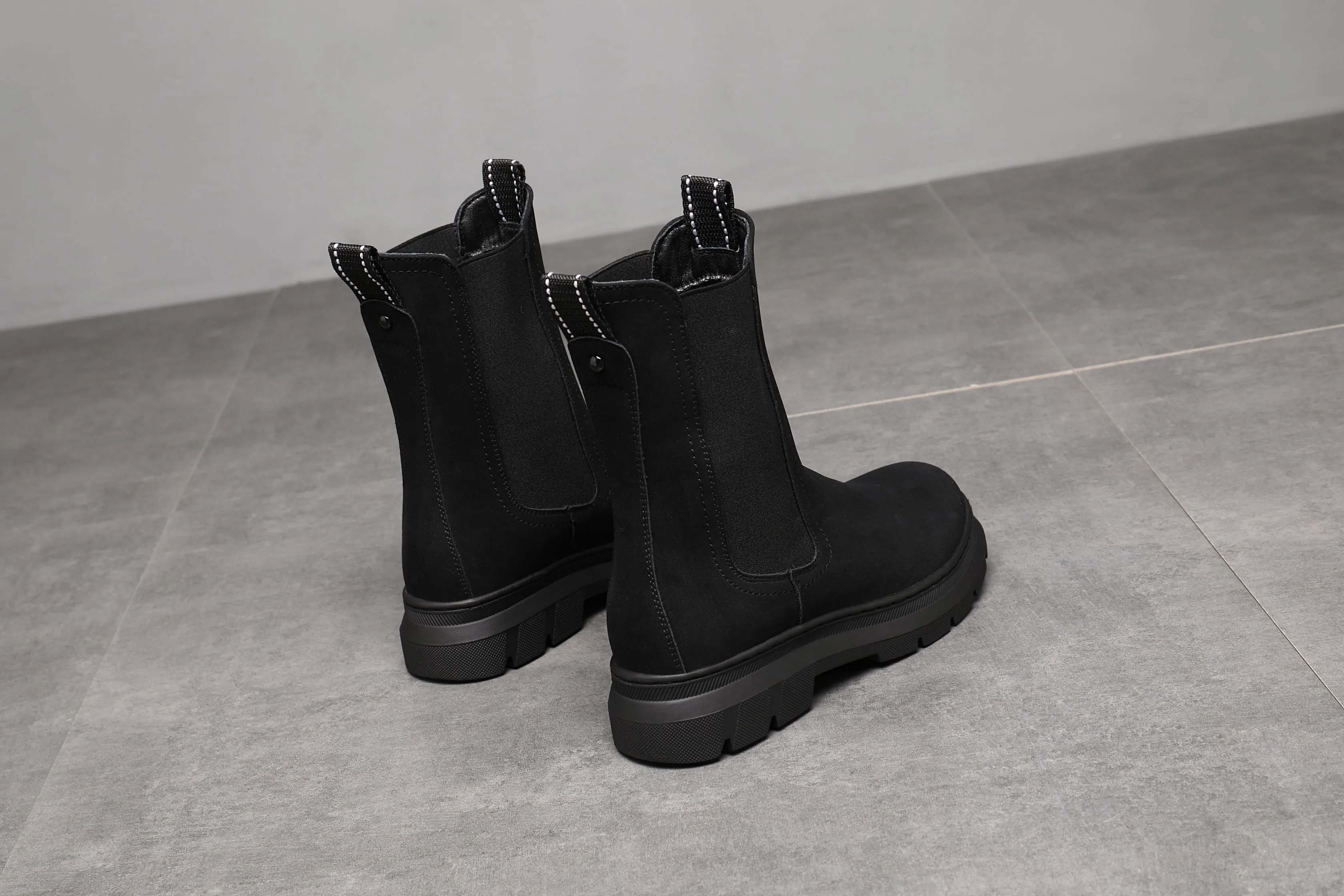 IVACHY Womens Suede Mid Calf Boots- Chelsea bootie A2306 BLACK
