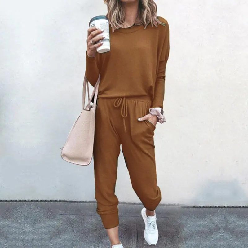 Ivyshape | Casual Solid Colour Sweatshirt and Sweatpants Set for Women