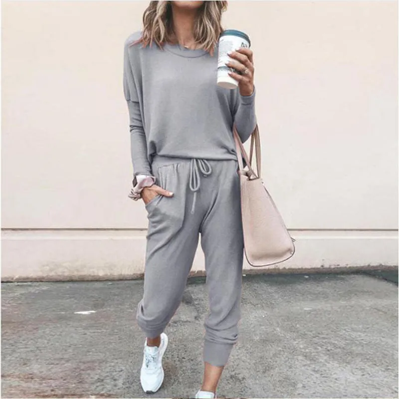 Ivyshape | Casual Solid Colour Sweatshirt and Sweatpants Set for Women