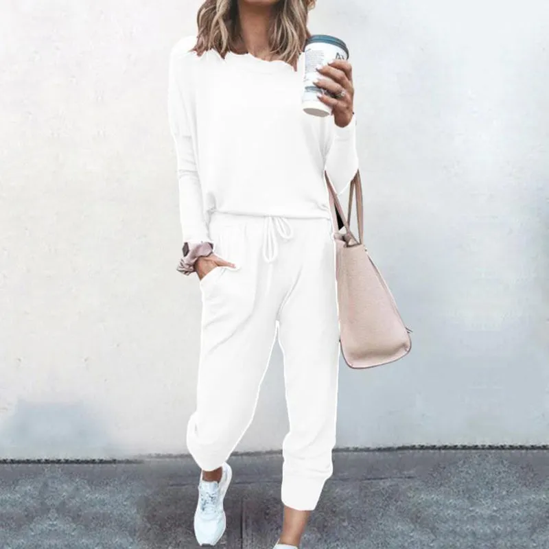 Ivyshape | Casual Solid Colour Sweatshirt and Sweatpants Set for Women