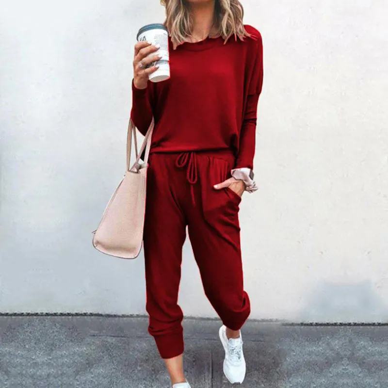 Ivyshape | Casual Solid Colour Sweatshirt and Sweatpants Set for Women