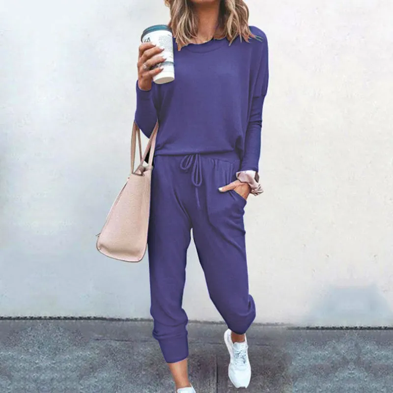 Ivyshape | Casual Solid Colour Sweatshirt and Sweatpants Set for Women