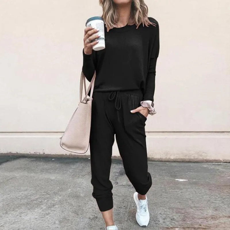 Ivyshape | Casual Solid Colour Sweatshirt and Sweatpants Set for Women