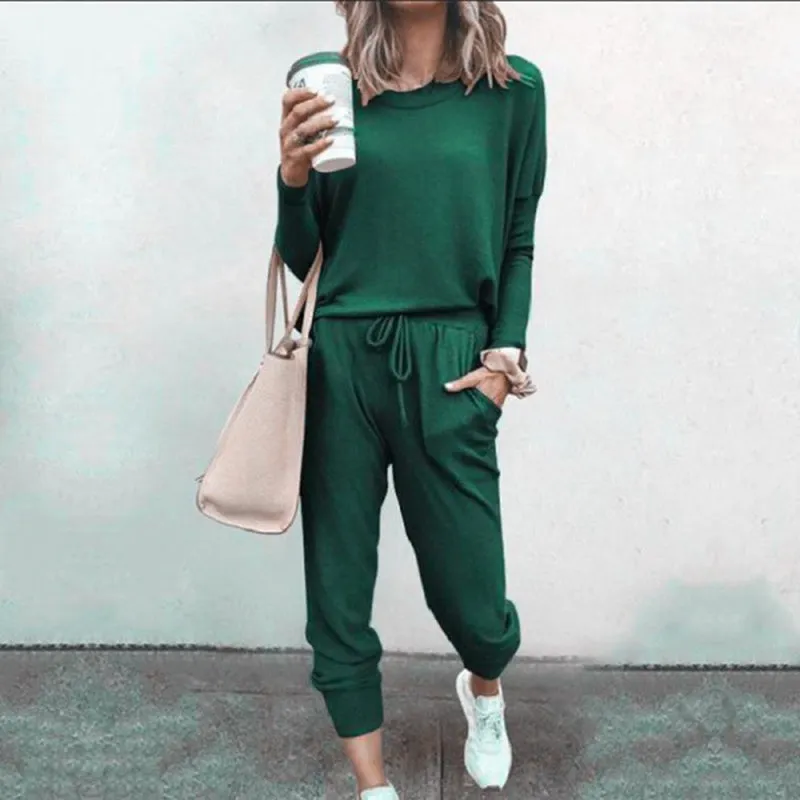 Ivyshape | Casual Solid Colour Sweatshirt and Sweatpants Set for Women