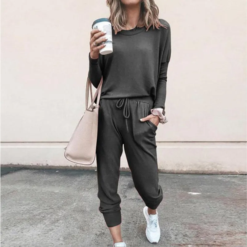 Ivyshape | Casual Solid Colour Sweatshirt and Sweatpants Set for Women
