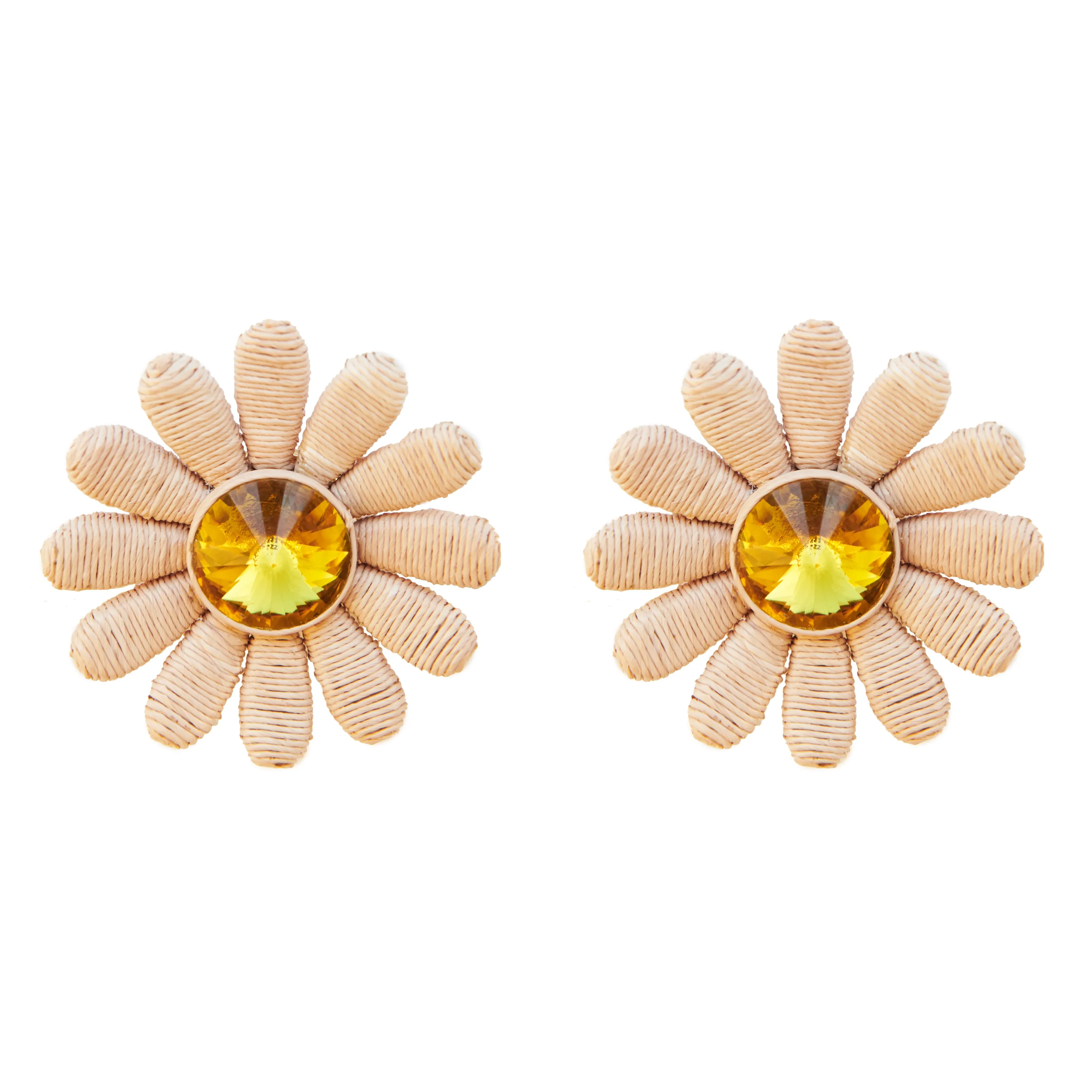 Jewel Daisy Button- Natural Raffia