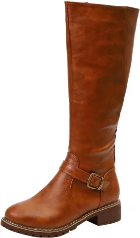 Knee High Boots for Women Vintage Side Zipper Tall Boots Mid Calf Boots Riding Boots Fall Boots Buckle
