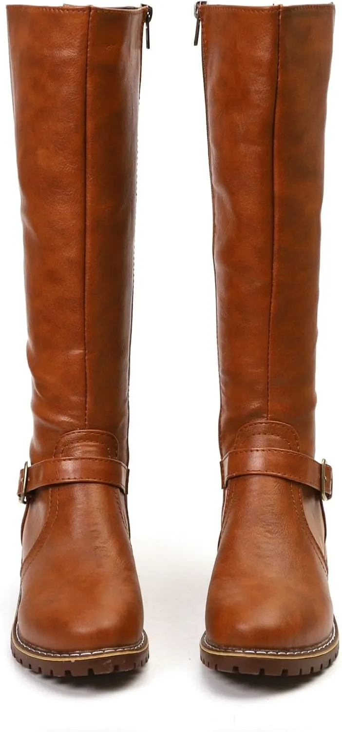 Knee High Boots for Women Vintage Side Zipper Tall Boots Mid Calf Boots Riding Boots Fall Boots Buckle