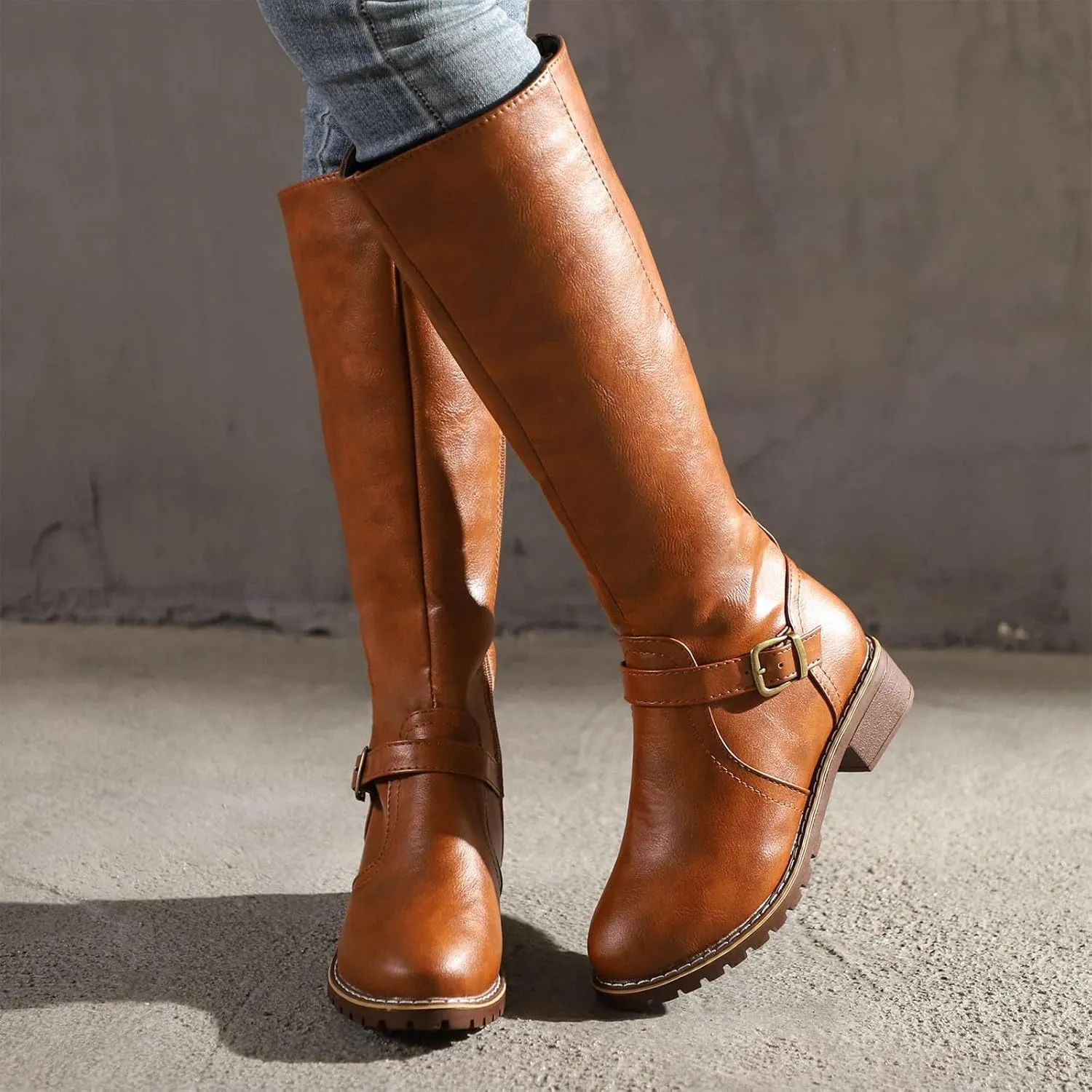 Knee High Boots for Women Vintage Side Zipper Tall Boots Mid Calf Boots Riding Boots Fall Boots Buckle