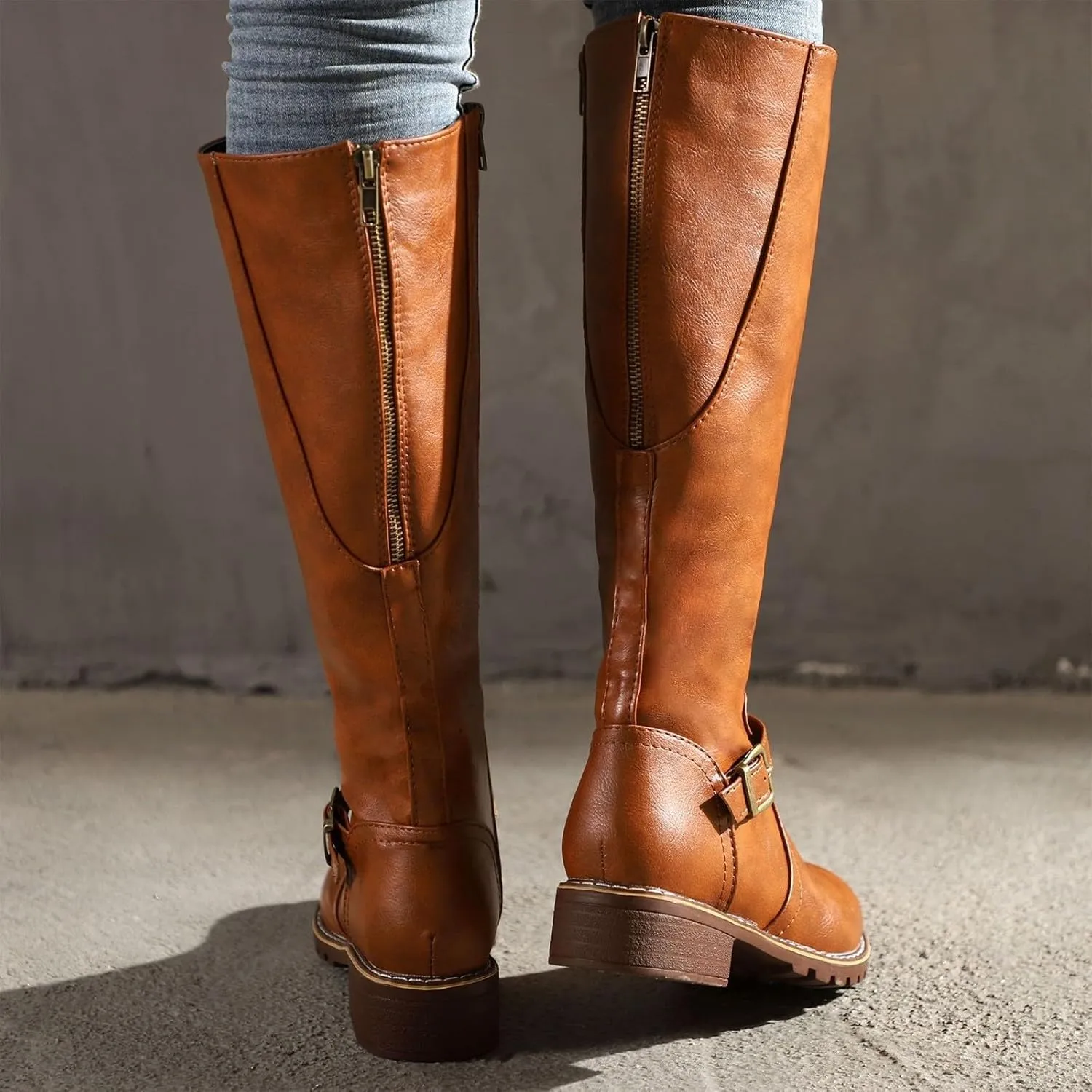 Knee High Boots for Women Vintage Side Zipper Tall Boots Mid Calf Boots Riding Boots Fall Boots Buckle