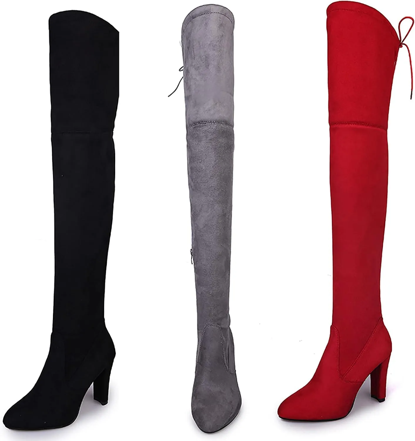 Lace up Boots for Women Fashion Solid Color Pointed Toe Thick High Heel Over-the-knee Boots Comfortable Strech Work Boots Casual Shoes