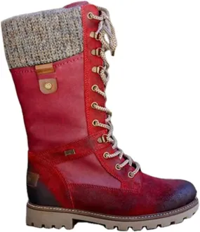LIUsj JUNST Women Mid-Calf Boots Platform Chunky Heel Lace Up Winter Boots Fashion Wool Round Toe Side Zip Closure Combat Boots Women's Ankle Boots & Booties Ladies Snow Boots,Red,41