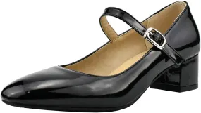 MAVMAX Women's Patent Leather Mary Janes Mid Block Heel Rockabilly Pumps