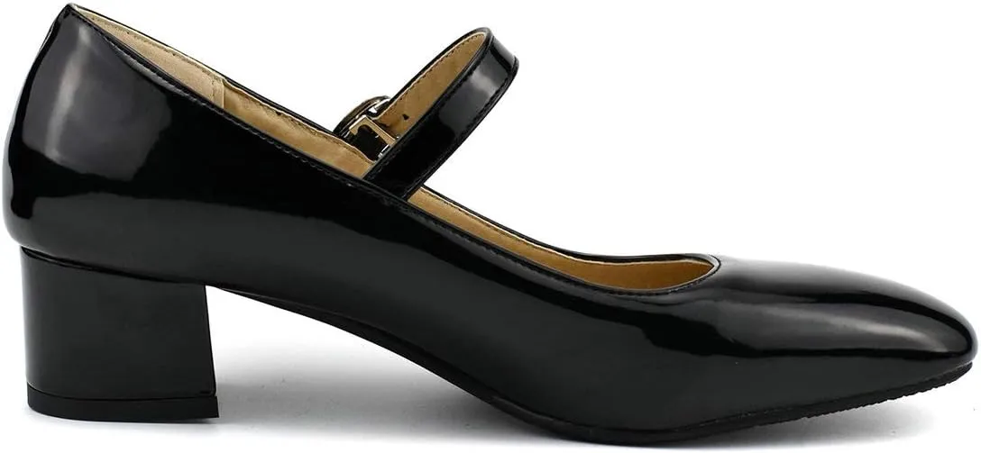 MAVMAX Women's Patent Leather Mary Janes Mid Block Heel Rockabilly Pumps
