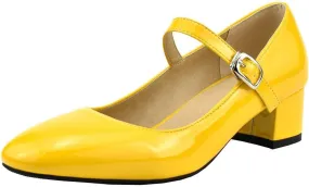 MAVMAX Women's Patent Leather Mary Janes Mid Block Heel Rockabilly Pumps