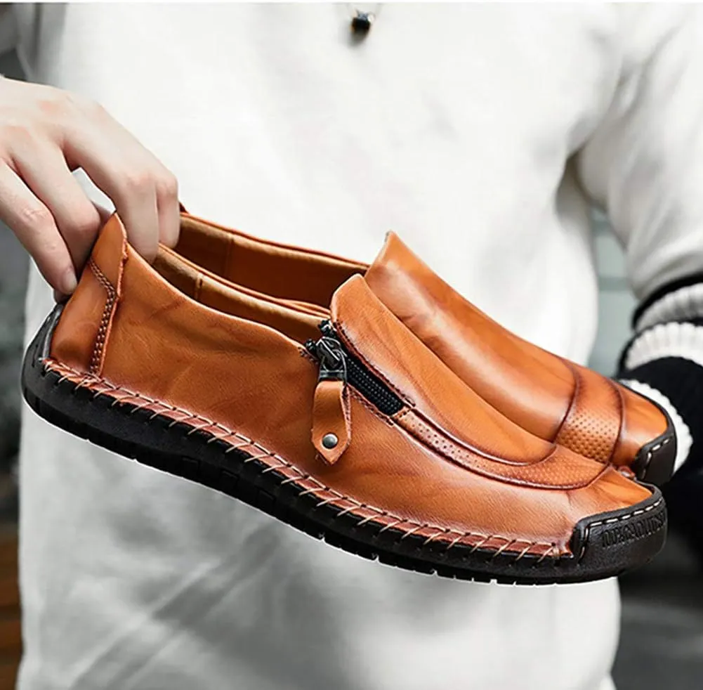 Men Casual Leather Loafers Summer Walking Shoes Fashionable Boat Moccasins Slip on Comfortable Driving Footwear
