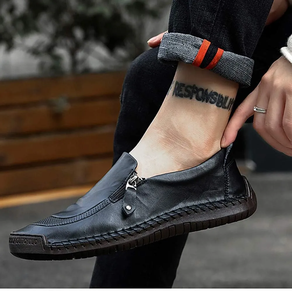 Men Casual Leather Loafers Summer Walking Shoes Fashionable Boat Moccasins Slip on Comfortable Driving Footwear