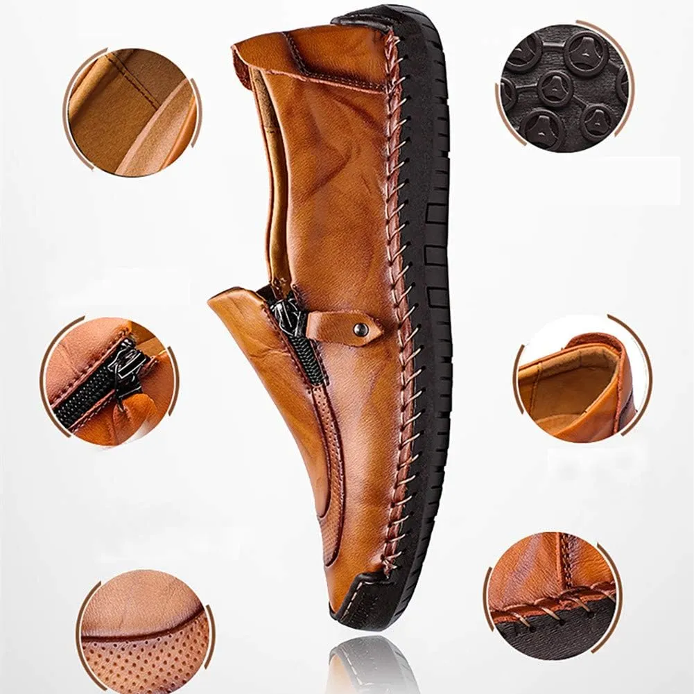 Men Casual Leather Loafers Summer Walking Shoes Fashionable Boat Moccasins Slip on Comfortable Driving Footwear