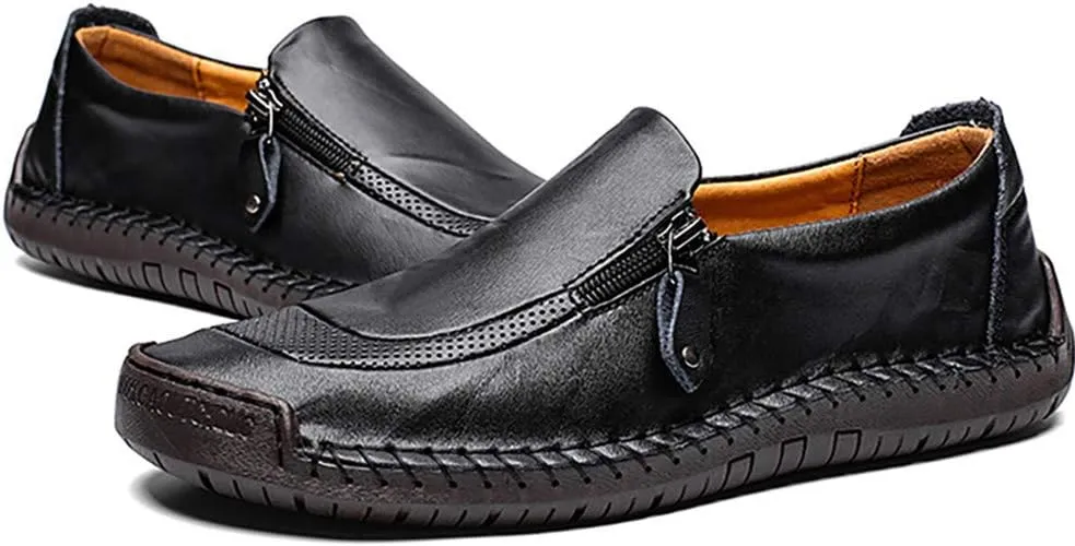 Men Casual Leather Loafers Summer Walking Shoes Fashionable Boat Moccasins Slip on Comfortable Driving Footwear