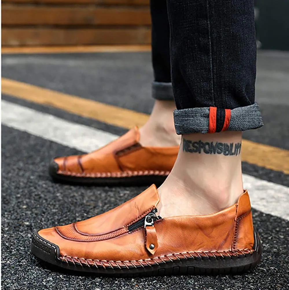 Men Casual Leather Loafers Summer Walking Shoes Fashionable Boat Moccasins Slip on Comfortable Driving Footwear