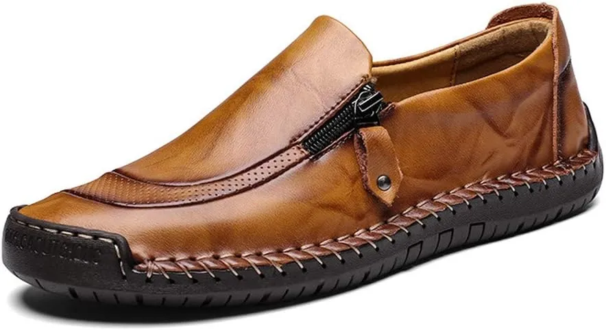 Men Casual Leather Loafers Summer Walking Shoes Fashionable Boat Moccasins Slip on Comfortable Driving Footwear