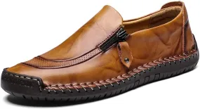 Men Casual Leather Loafers Summer Walking Shoes Fashionable Boat Moccasins Slip on Comfortable Driving Footwear