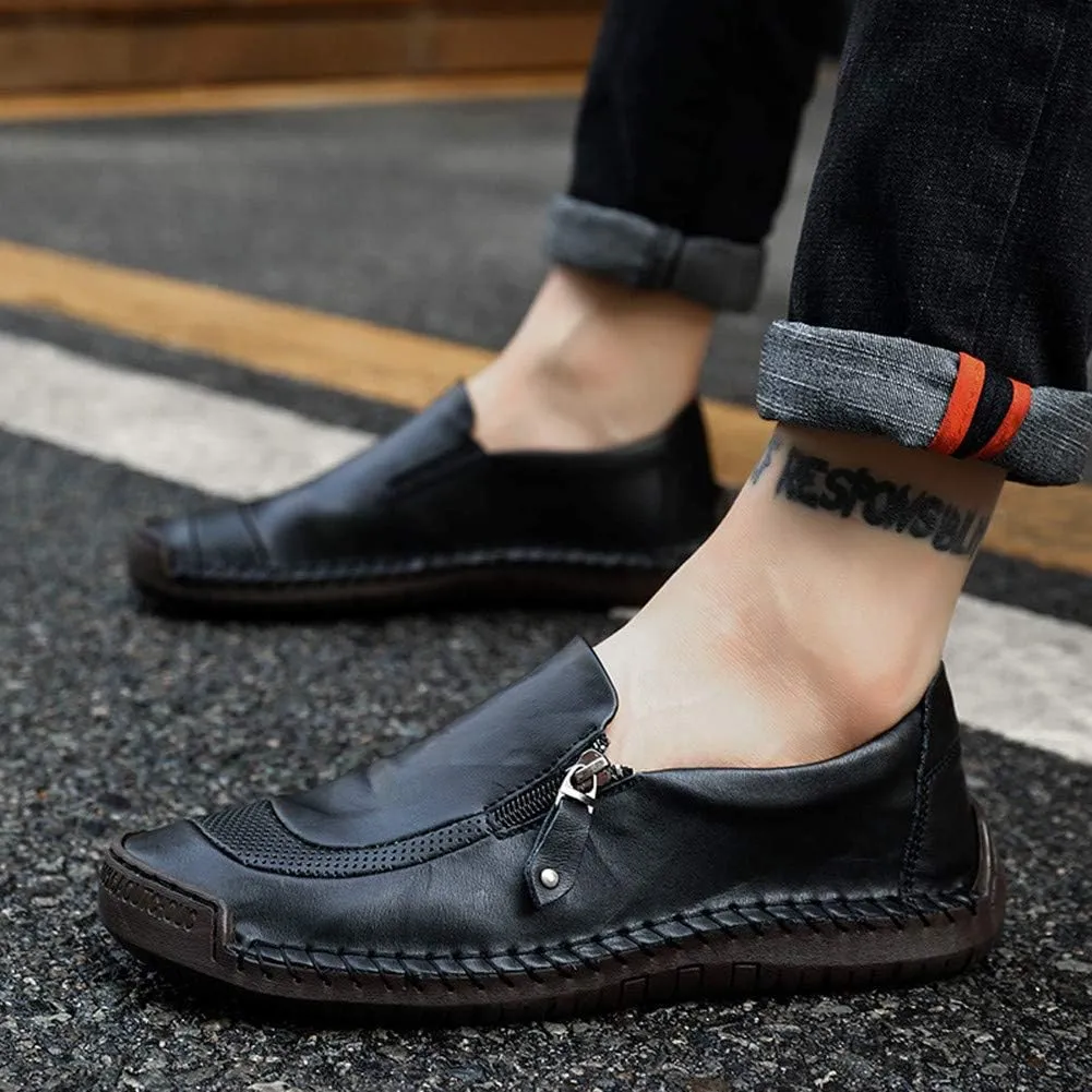 Men Casual Leather Loafers Summer Walking Shoes Fashionable Boat Moccasins Slip on Comfortable Driving Footwear