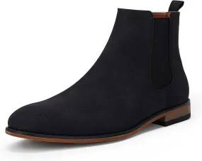 Mens Chelsea Boot Slip On Pointed Toe Stacked Low Heel Faux Suede Casual Dress Boot