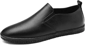 Men's Leather Round Toe Flat Slip-On Loafers Casual Low Top Hollow Out Breathable Penny Sandals Comfortable Non-Slip Soft Bottom Driving Work Shoes