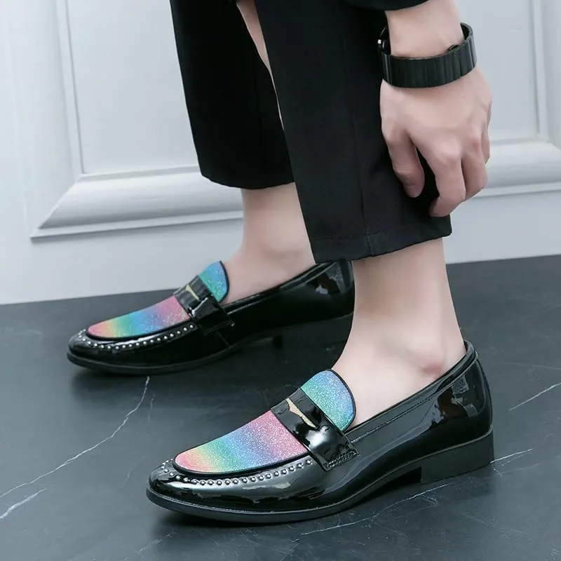 Men's Patent Leather Slip-on Dress Shoes Business and Parties Formal Events Smoking Slippers Slip-on Casual Loafer Soft Driving Shoes