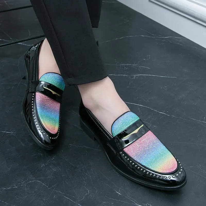 Men's Patent Leather Slip-on Dress Shoes Business and Parties Formal Events Smoking Slippers Slip-on Casual Loafer Soft Driving Shoes