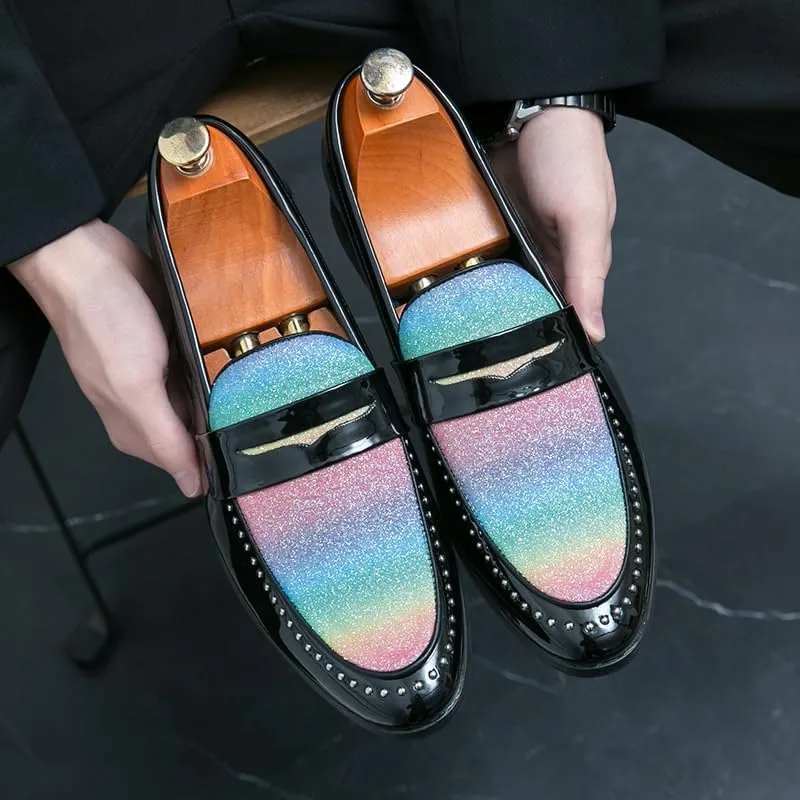 Men's Patent Leather Slip-on Dress Shoes Business and Parties Formal Events Smoking Slippers Slip-on Casual Loafer Soft Driving Shoes