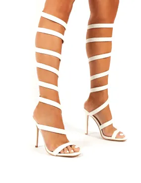 Naia White Spiral Wrap Around Stiletto High Heels