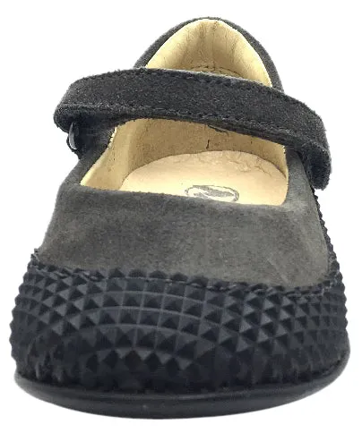 Naturino Girl's Black & Grey Single Strap Mary Jane Flat with Suede Trim