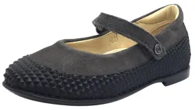 Naturino Girl's Black & Grey Single Strap Mary Jane Flat with Suede Trim