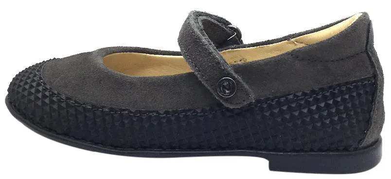 Naturino Girl's Black & Grey Single Strap Mary Jane Flat with Suede Trim
