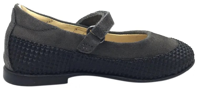 Naturino Girl's Black & Grey Single Strap Mary Jane Flat with Suede Trim