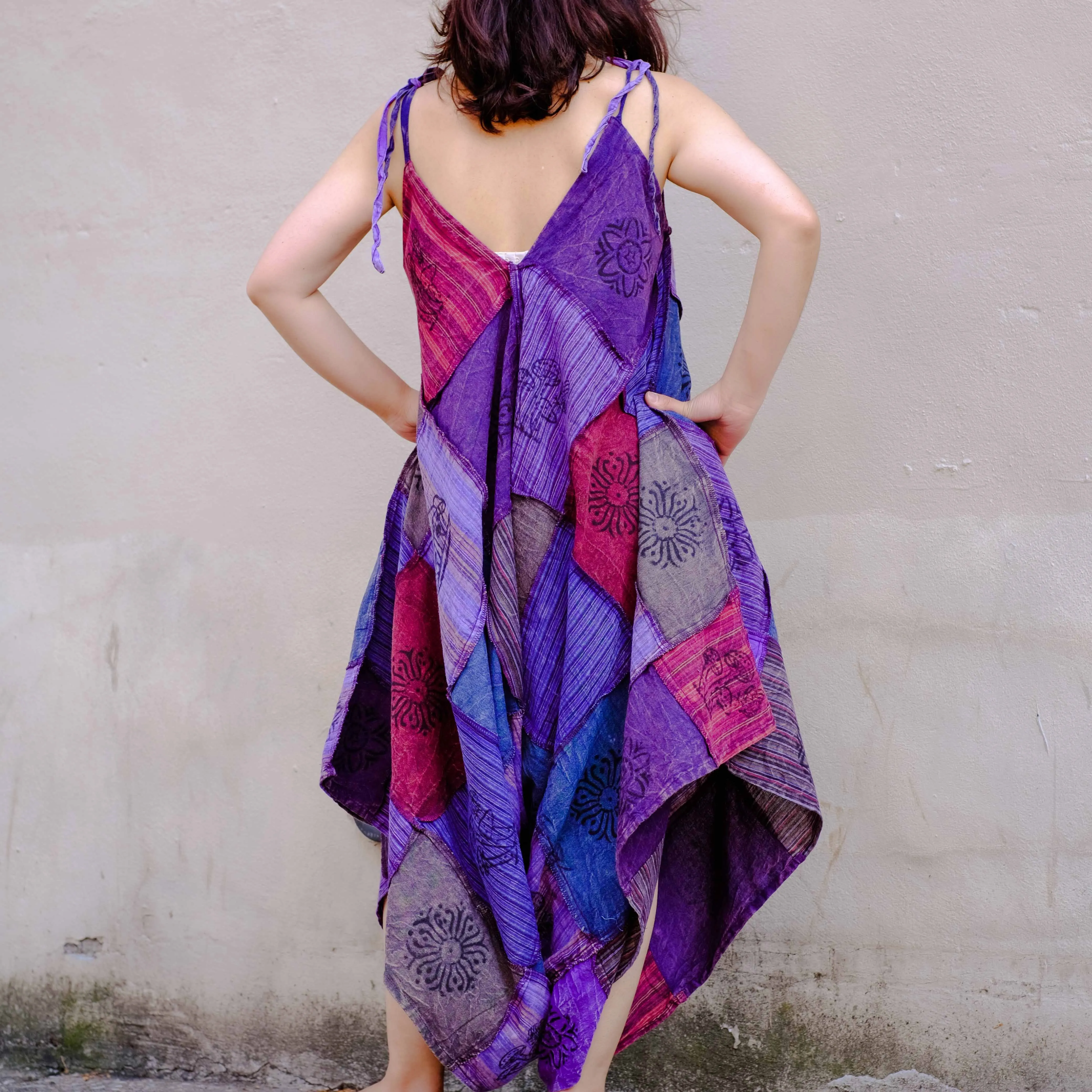 Patchwork Cotton Flowy Jumpsuit with Pocket