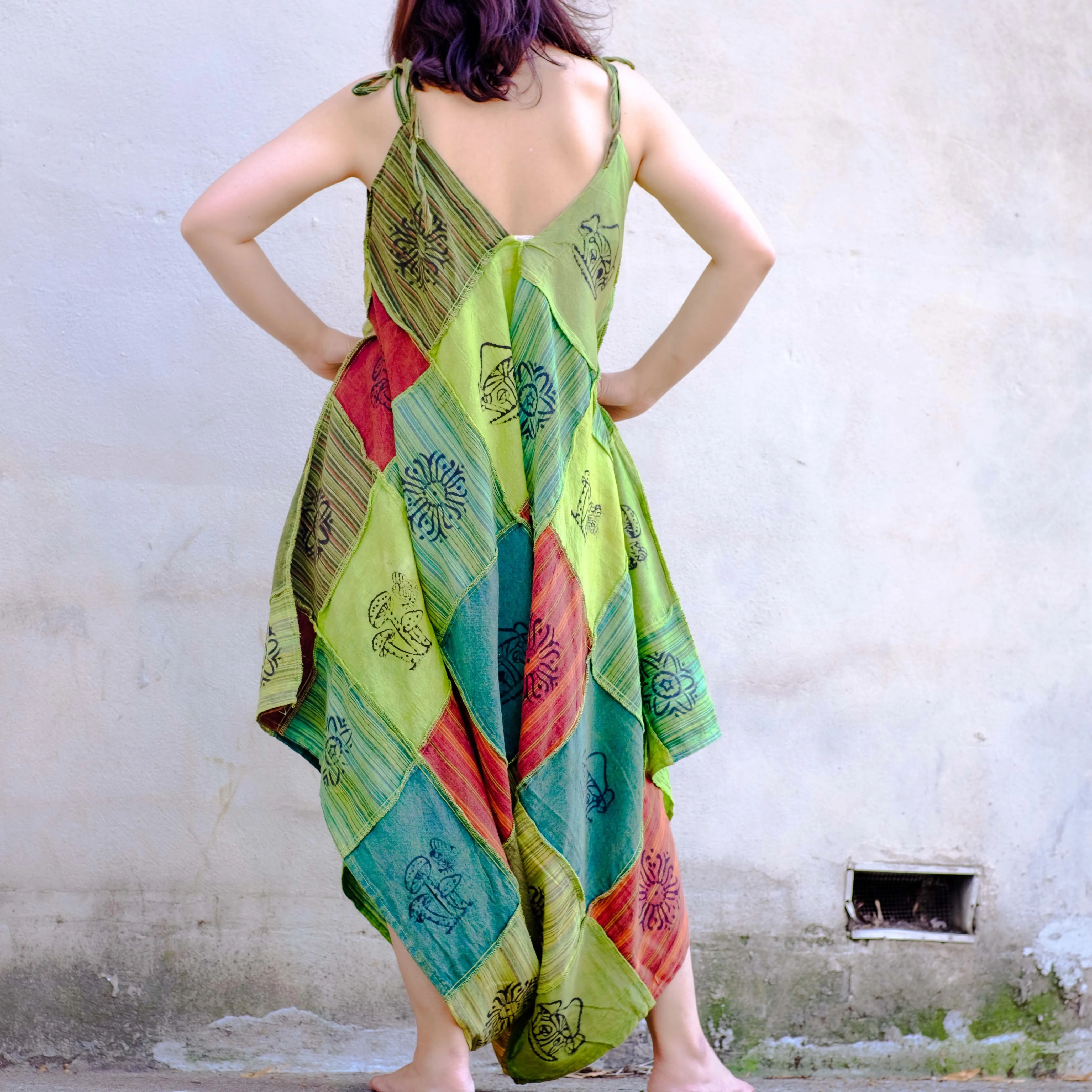 Patchwork Cotton Flowy Jumpsuit with Pocket