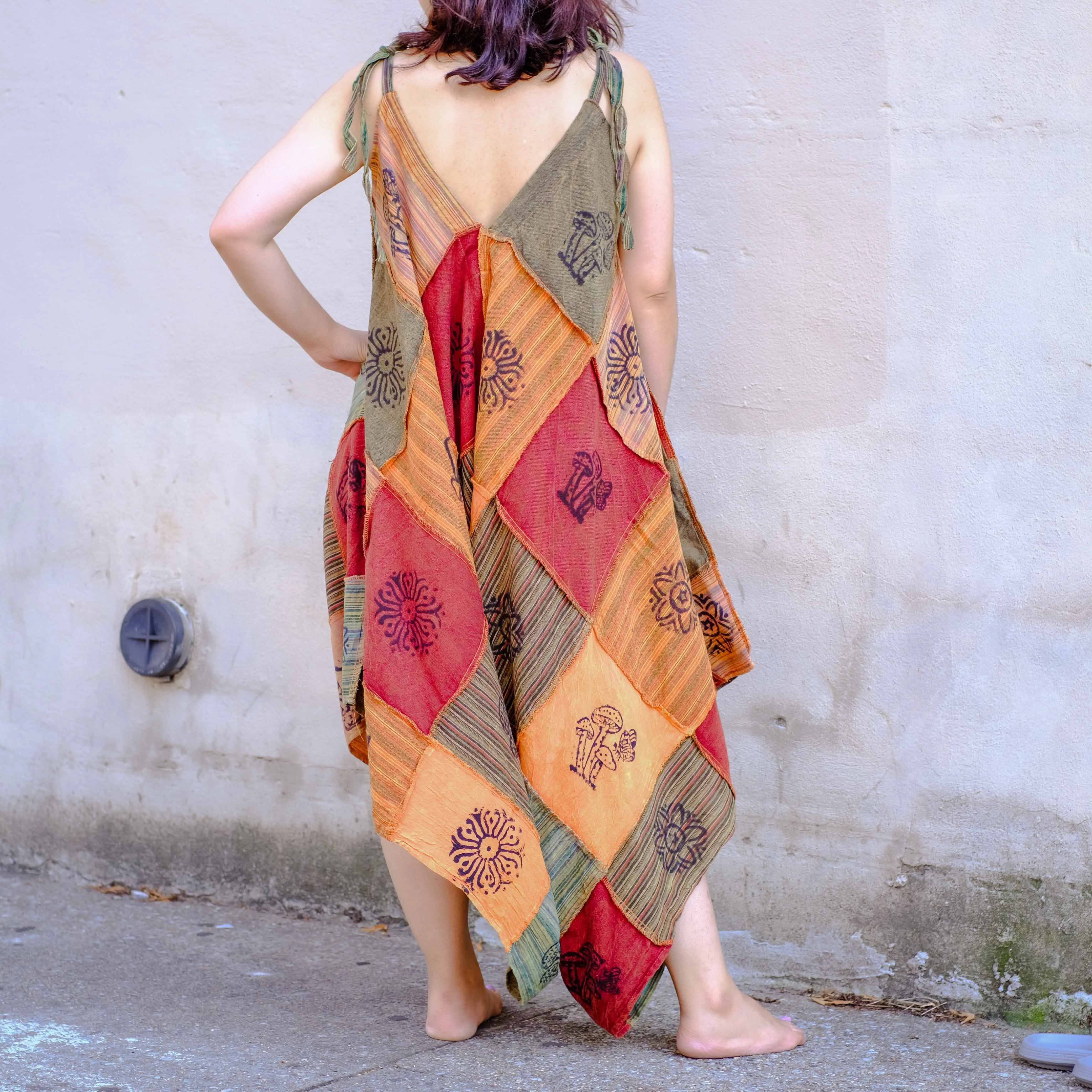 Patchwork Cotton Flowy Jumpsuit with Pocket