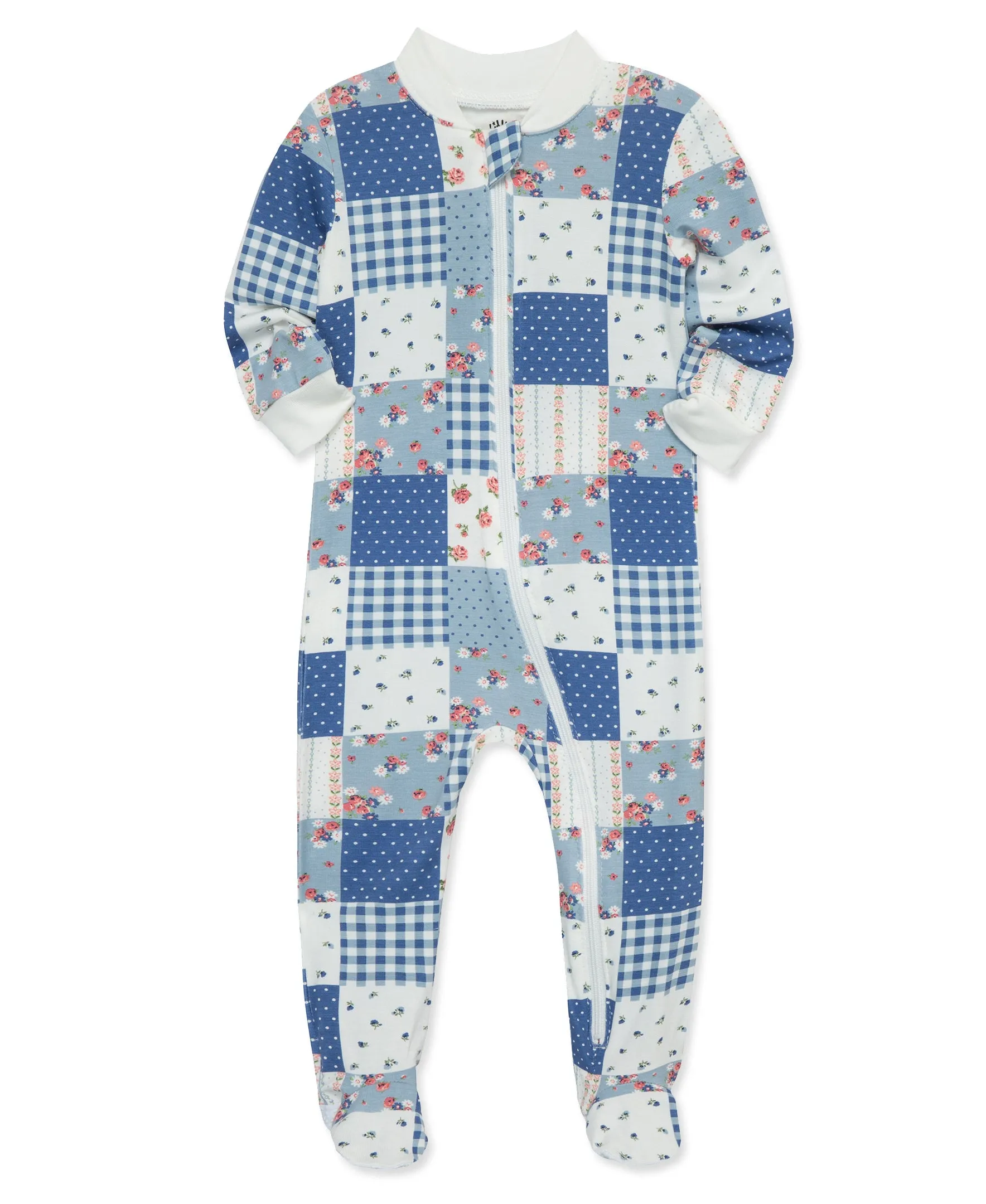 Patchwork Zip Front Bamboo Footie