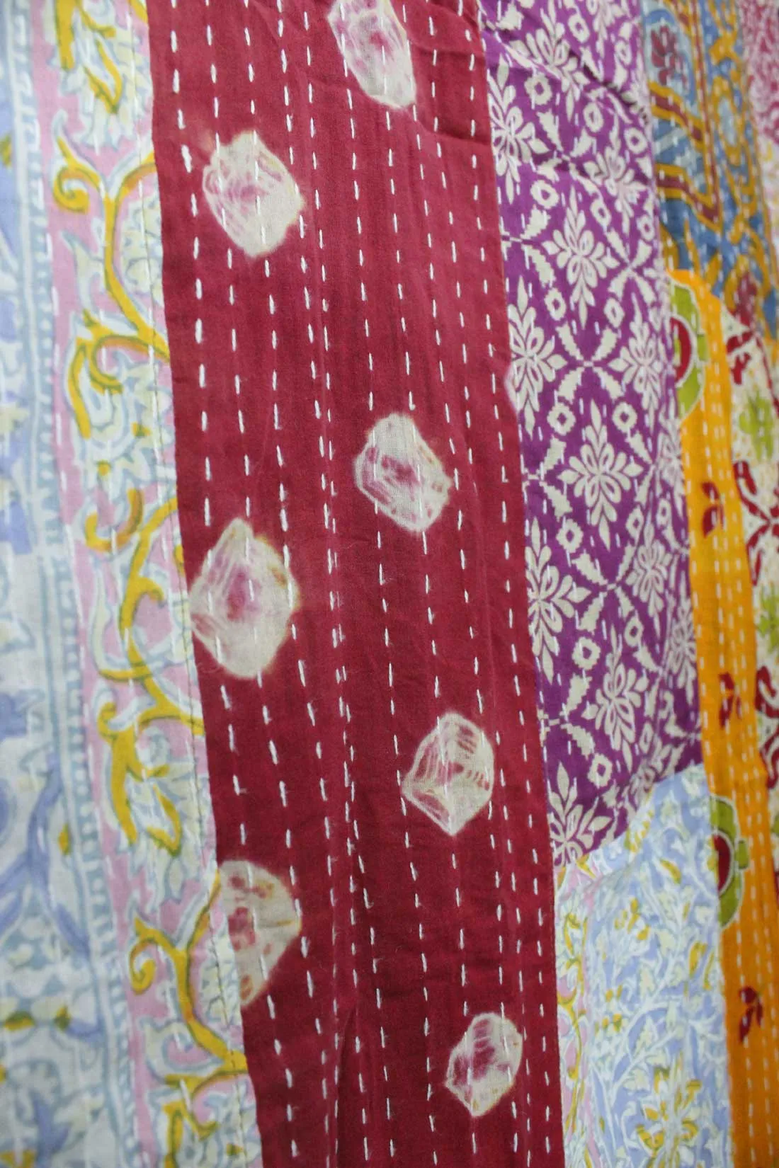 Recycled Indian Vintage Sari Curtain Kantha Embroidered Patchwork 100%Cotton Boho Theme Window Door Drapes