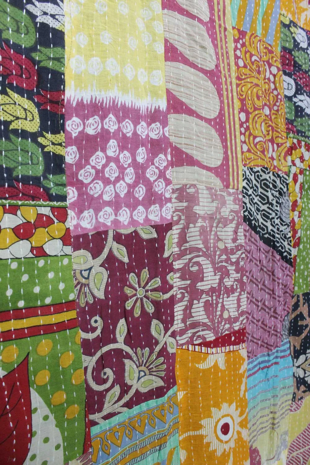Recycled Indian Vintage Sari Curtain Kantha Embroidered Patchwork 100%Cotton Boho Theme Window Door Drapes