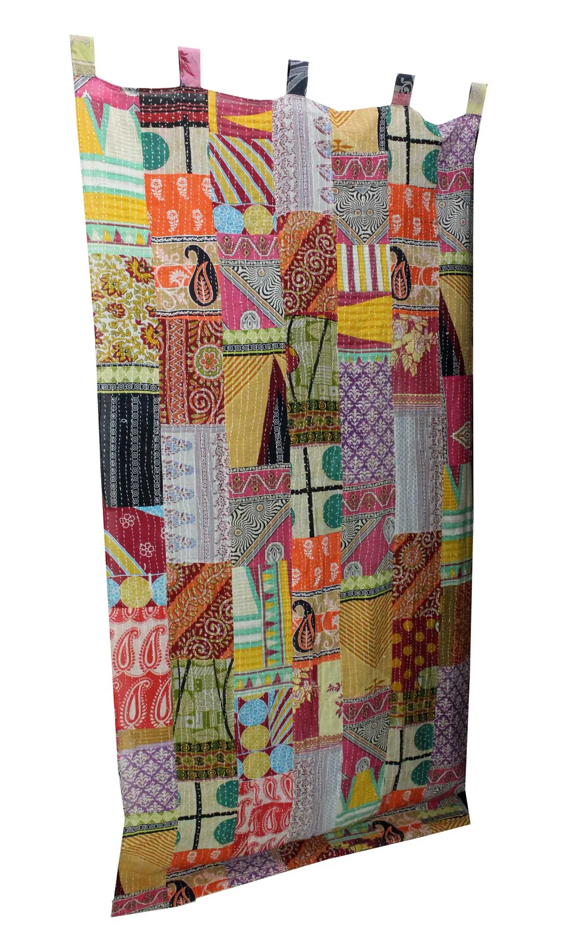 Recycled Indian Vintage Sari Curtain Kantha Embroidered Patchwork 100%Cotton Boho Theme Window Door Drapes