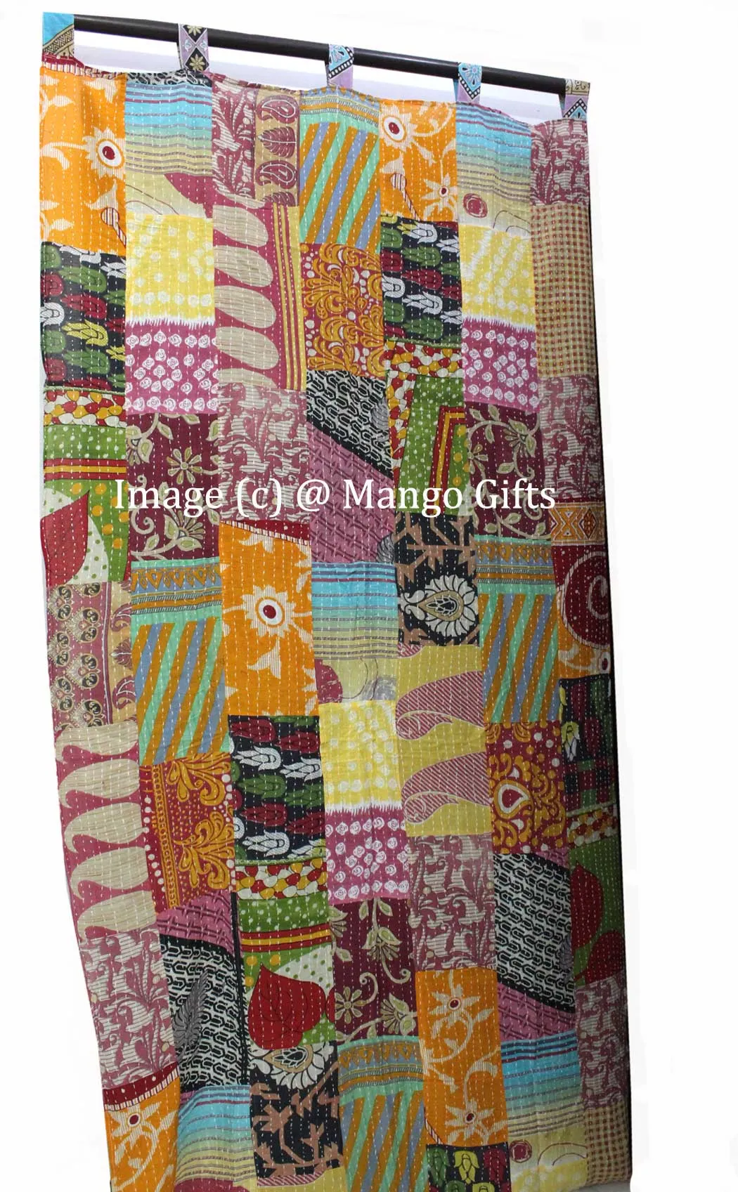 Recycled Indian Vintage Sari Curtain Kantha Embroidered Patchwork 100%Cotton Boho Theme Window Door Drapes