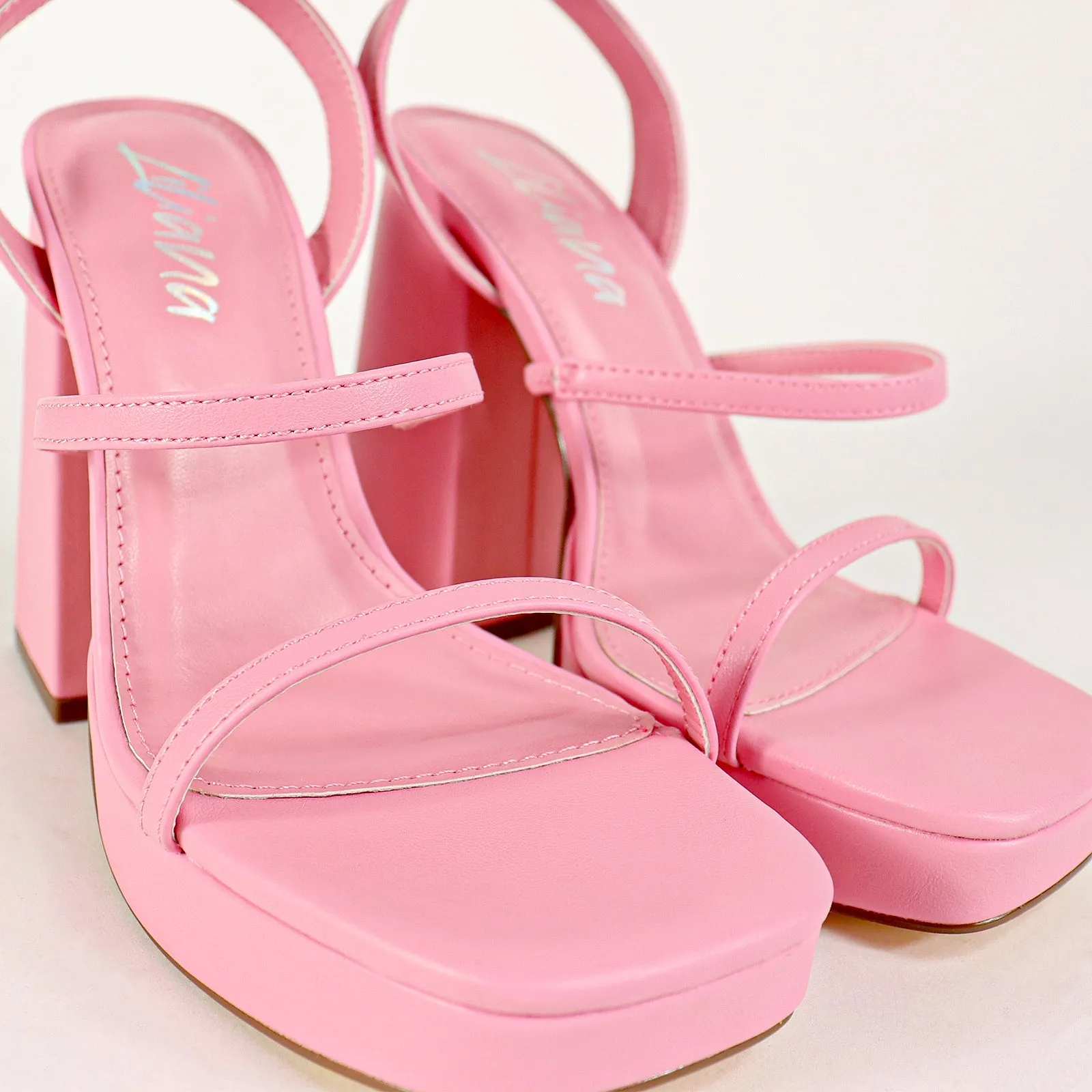 RHODE-1 OPEN TOE STRAP W/ BLOCK HIGH HEEL - PINK