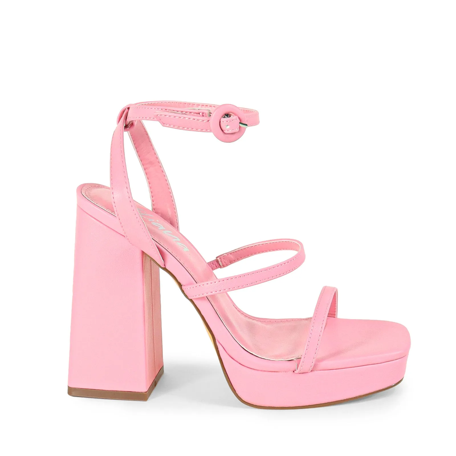 RHODE-1 OPEN TOE STRAP W/ BLOCK HIGH HEEL - PINK