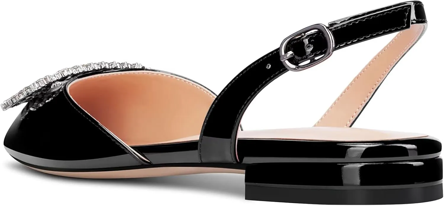 Saekcted Women Chunky Block Low Heel Pointed Toe Sandals Slingback Rhinestone Crystal Party Cute Shoes