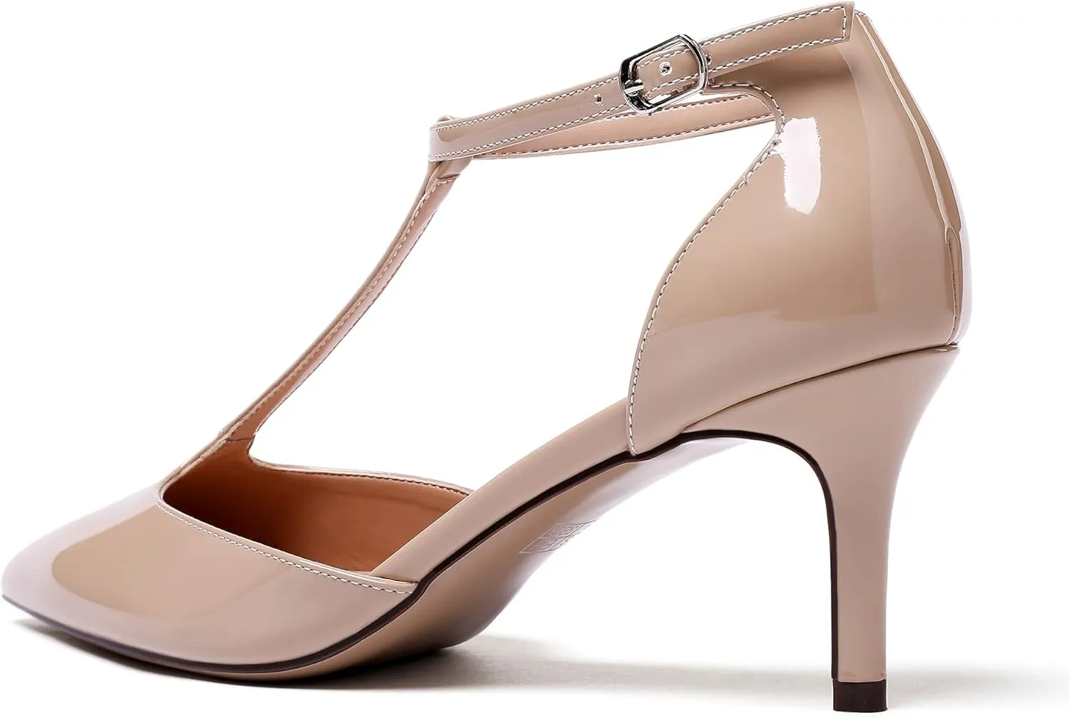 SAMMITOP Women's Kitten Heel Pointed Toe Pumps Ankle Strap Mid Heel T-bar Dress Shoes